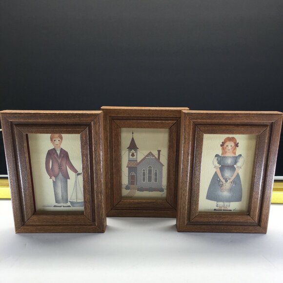 Vintage Folk Art Primitive Tile Painted By Mimi Rectangular Framed Wall Hanging - Picture 10 of 13